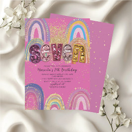  Watercolor pink and gold stars  BirthdaInvitation 招待状