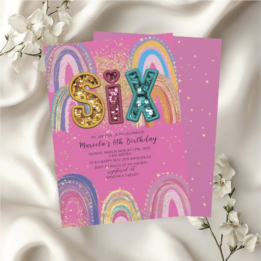  Watercolor pink and gold stars  BirthdaInvitation 招待状