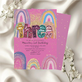  Watercolor pink and gold stars  BirthdaInvitation 招待状