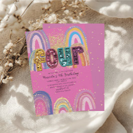  Watercolor pink and gold stars  BirthdaInvitation 招待状