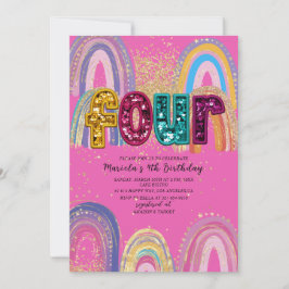  Watercolor pink and gold stars  BirthdaInvitation 招待状