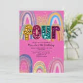  Watercolor pink and gold stars  BirthdaInvitation 招待状 (スタンド正面)