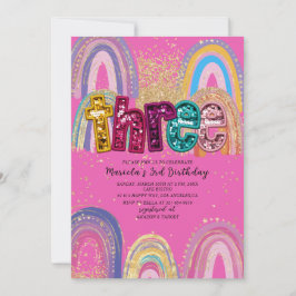  Watercolor pink and gold stars  BirthdaInvitation 招待状