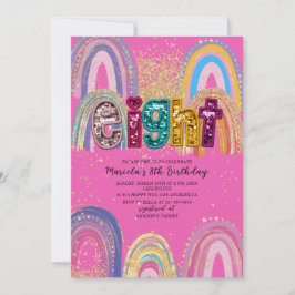  Watercolor pink and gold stars  BirthdaInvitation 招待状