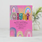  Watercolor pink and gold stars  BirthdaInvitation 招待状 (スタンド正面)