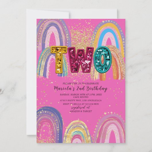  Watercolor pink and gold stars  BirthdaInvitation 招待状 (正面)