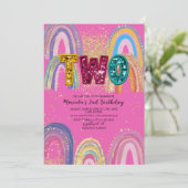  Watercolor pink and gold stars  BirthdaInvitation 招待状 (スタンド正面)