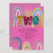  Watercolor pink and gold stars  BirthdaInvitation 招待状 (正面/裏面)