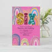  Watercolor pink and gold stars  BirthdaInvitation 招待状 (スタンド正面)