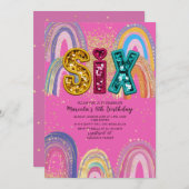  Watercolor pink and gold stars  BirthdaInvitation 招待状 (正面/裏面)