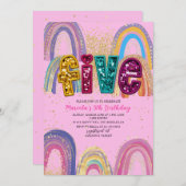 Watercolor pink and gold stars  Birthday Party 招待状 (正面/裏面)