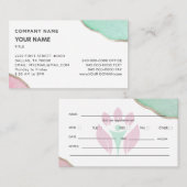 Watercolor Pink and Green Business Cards 名刺 (正面/裏面)