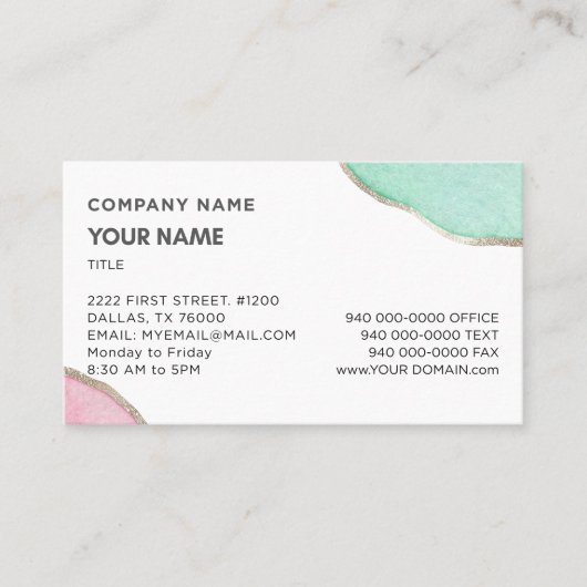 Watercolor Pink and Green Business Cards 名刺 (正面)