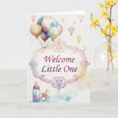 Watercolor Pink and Purple Frame Baby Shower Card カード (黄色い花)
