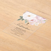 Watercolor pink and white flowers Confirmation アクリル招待状 (レイダウン)