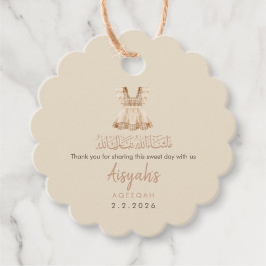 Watercolor Pink Baby Clothes Aqeeqah Round Favor  フェイバータグ (正面)