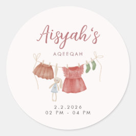 Watercolor Pink Baby Girl Aqeeqah Classic ラウンドシール