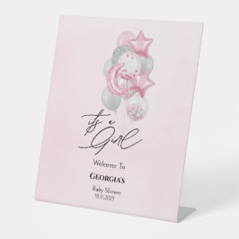 Watercolor Pink Balloons It’s A Girl Baby Shower 台座サイン
