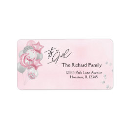 Watercolor Pink Balloons Its A Girl Baby Shower ラベル