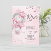 Watercolor Pink Balloons Its A Girl Baby Shower  招待状 (スタンド正面)