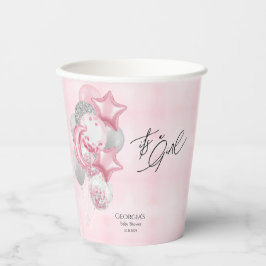 Watercolor Pink Balloons Its A Girl Baby Shower 紙コップ