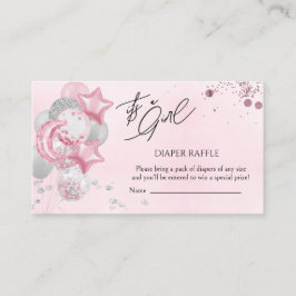 Watercolor Pink Balloons Its A Girl Diaper Raffle エンクロージャーカード