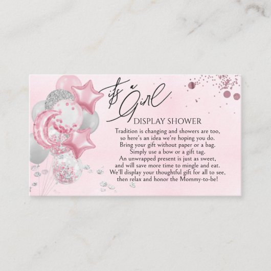 Watercolor Pink Balloons Its A Girl Display Shower エンクロージャーカード (正面)
