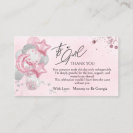 Watercolor Pink Balloons Its A Girl Thank You エンクロージャーカード