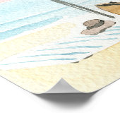 Watercolor Pink Beach Umbrella Coastal ポスター (角)
