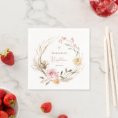  watercolor pink beige flowers Baptism スタンダードカクテルナプキン (インサイチュ)