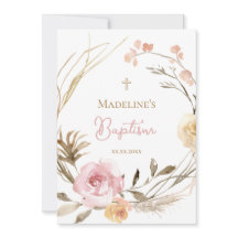  watercolor pink beige flowers Baptism