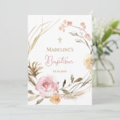  watercolor pink beige flowers Baptism 招待状 (スタンド正面)