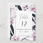 Watercolor pink black orchid flowers Table Numbers 招待状 (正面)