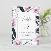 Watercolor pink black orchid flowers Table Numbers 招待状 (スタンド正面)