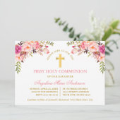 Watercolor Pink Blush Floral Gold Communion 招待状 (スタンド正面)