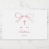 Watercolor Pink Bow Baptism スパークリングワインラベル (シングルラベル)