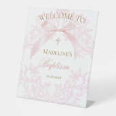  watercolor pink bow Baptism 台座サイン (正面)