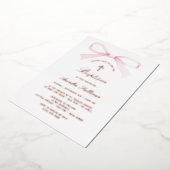 Watercolor Pink Bow Baptism 箔招待状 (回転した状態)