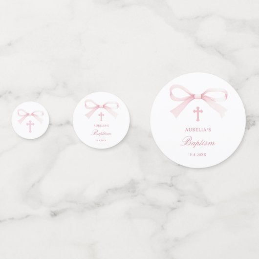 Watercolor Pink Bow Baptism Table コンフェッティ (裏面)
