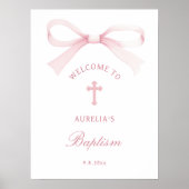 Watercolor Pink Bow Baptism Welcome ポスター (正面)