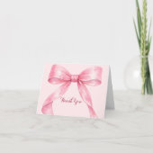 Watercolor Pink Bow Bridal Shower サンキューカード (正面)