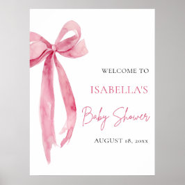 Watercolor Pink Bow Coquette Baby Shower Welcome ポスター