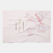Watercolor Pink Bow Dots Baby Shower キッチンタオル (横)