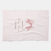 Watercolor Pink Bow Dots Baby Shower キッチンタオル (横)