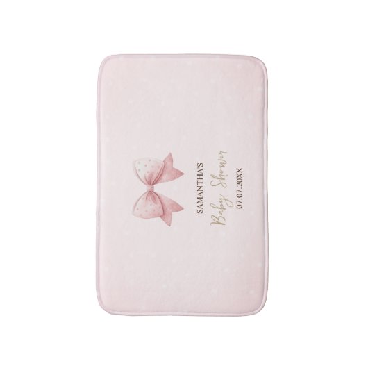 Watercolor Pink Bow Dots Baby Shower バスマット (正面縦)
