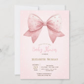 Watercolor Pink Bow Dots Baby Shower  招待状 (正面)