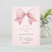 Watercolor Pink Bow Dots Baby Shower  招待状 (スタンド正面)