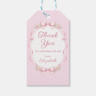 Watercolor Pink Bow First Birthday Favor Tag ギフトタグ