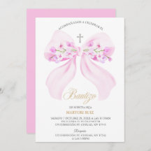Watercolor Pink Bow Floral Girl Baptism