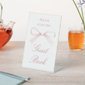 Watercolor Pink Bow Guest Book 台座サイン (インサイチュ)